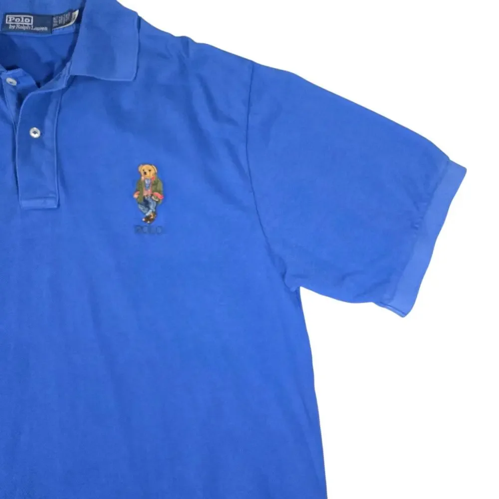 Polo Ralph Lauren Embroidered Polo Bear Mesh Shirt Royal Blue Mens Size XLT